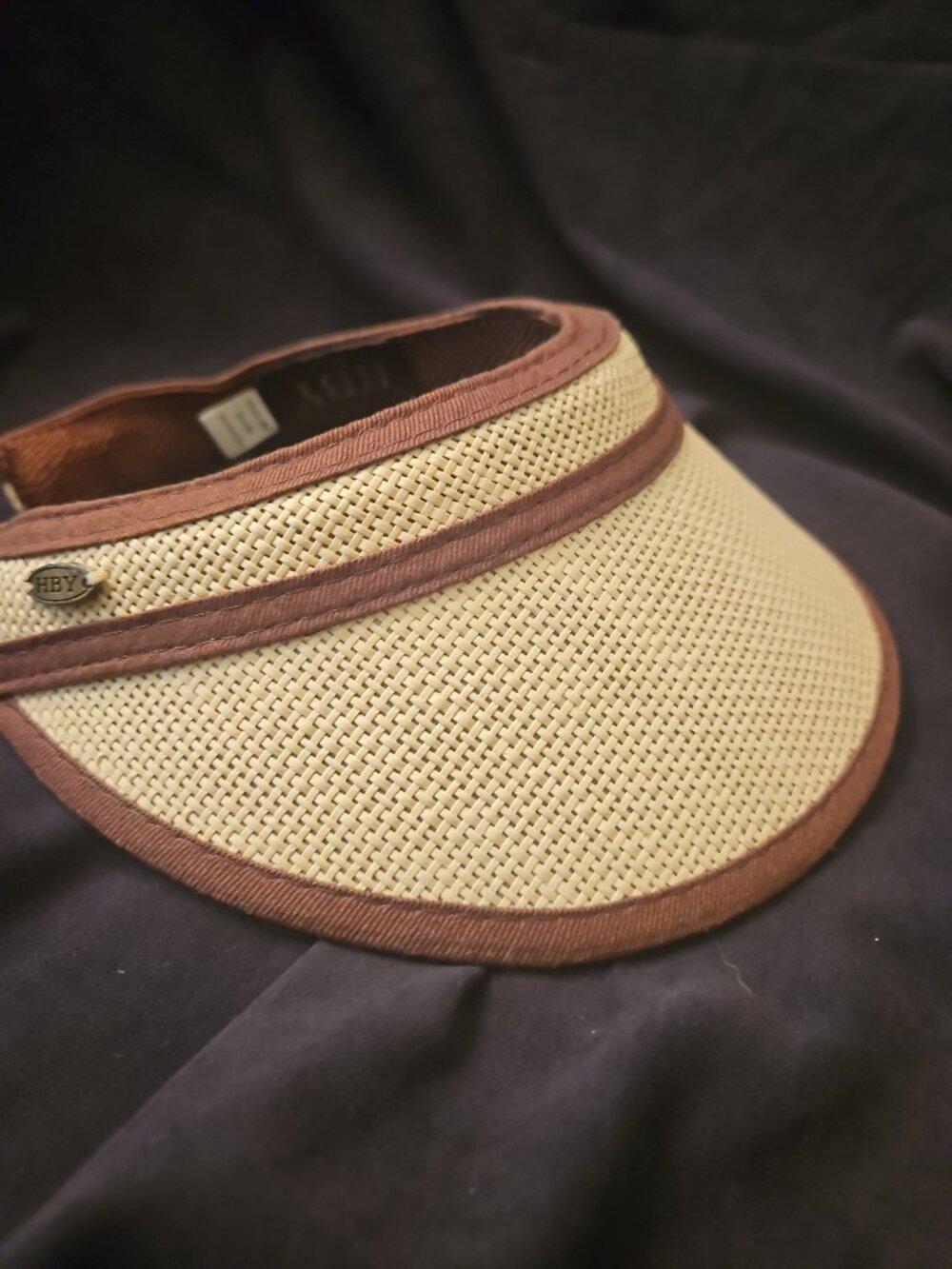 HBY Miami Straw Visor Cream Brown Trim Wide Brim Logo Packable Travel Beach Golf